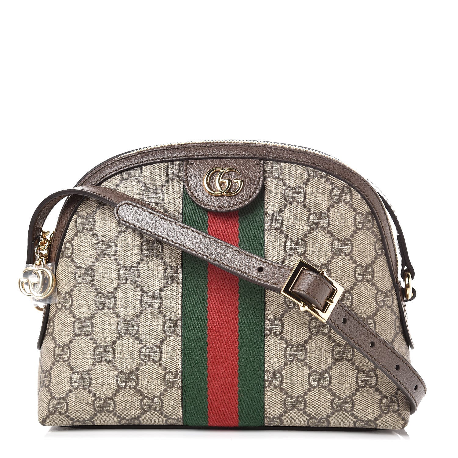 Gucci GG Supreme Monogram Textured Dollar Calfskin Web Small Ophidia Dome Shoulder Bag Beige Ebony New Acero 1 of 7