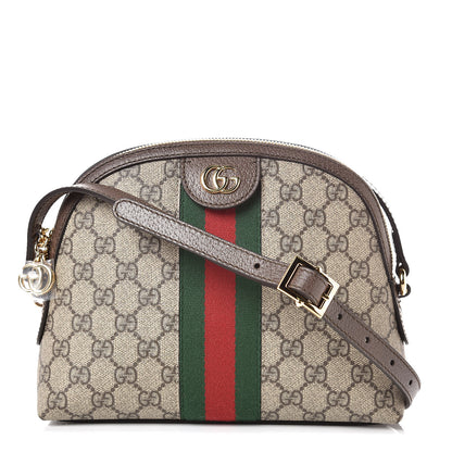 Gucci GG Supreme Monogram Textured Dollar Calfskin Web Small Ophidia Dome Shoulder Bag Beige Ebony New Acero 1 of 7