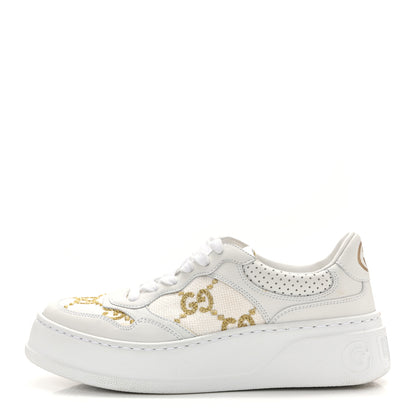 Gucci Dali Soft Calfskin GG Tennis Embossed Perforated Womens Platform 55mm Sneakers 37.5 White Gold 1 of 9