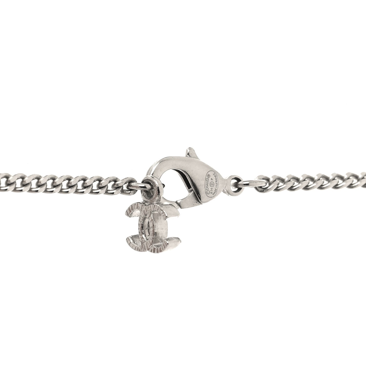 Chanel Crystal CC Pendant Necklace Silver 4 of 4