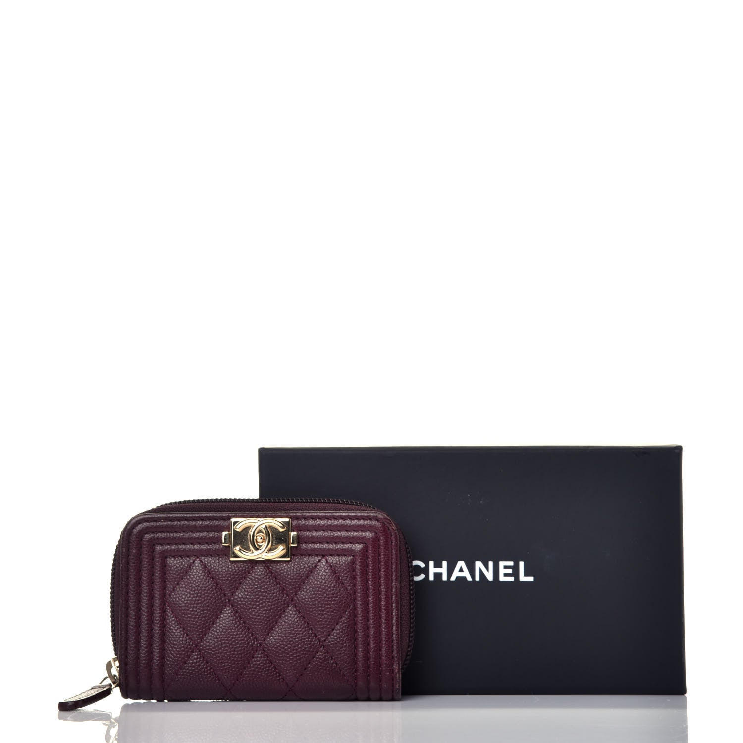 Chanel Caviar Quilted Boy Zip Around Coin Purse Wallet Dark Purple 9 of 9