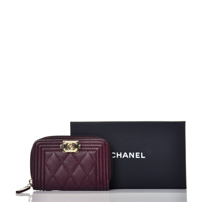 Chanel Caviar Quilted Boy Zip Around Coin Purse Wallet Dark Purple 9 of 9
