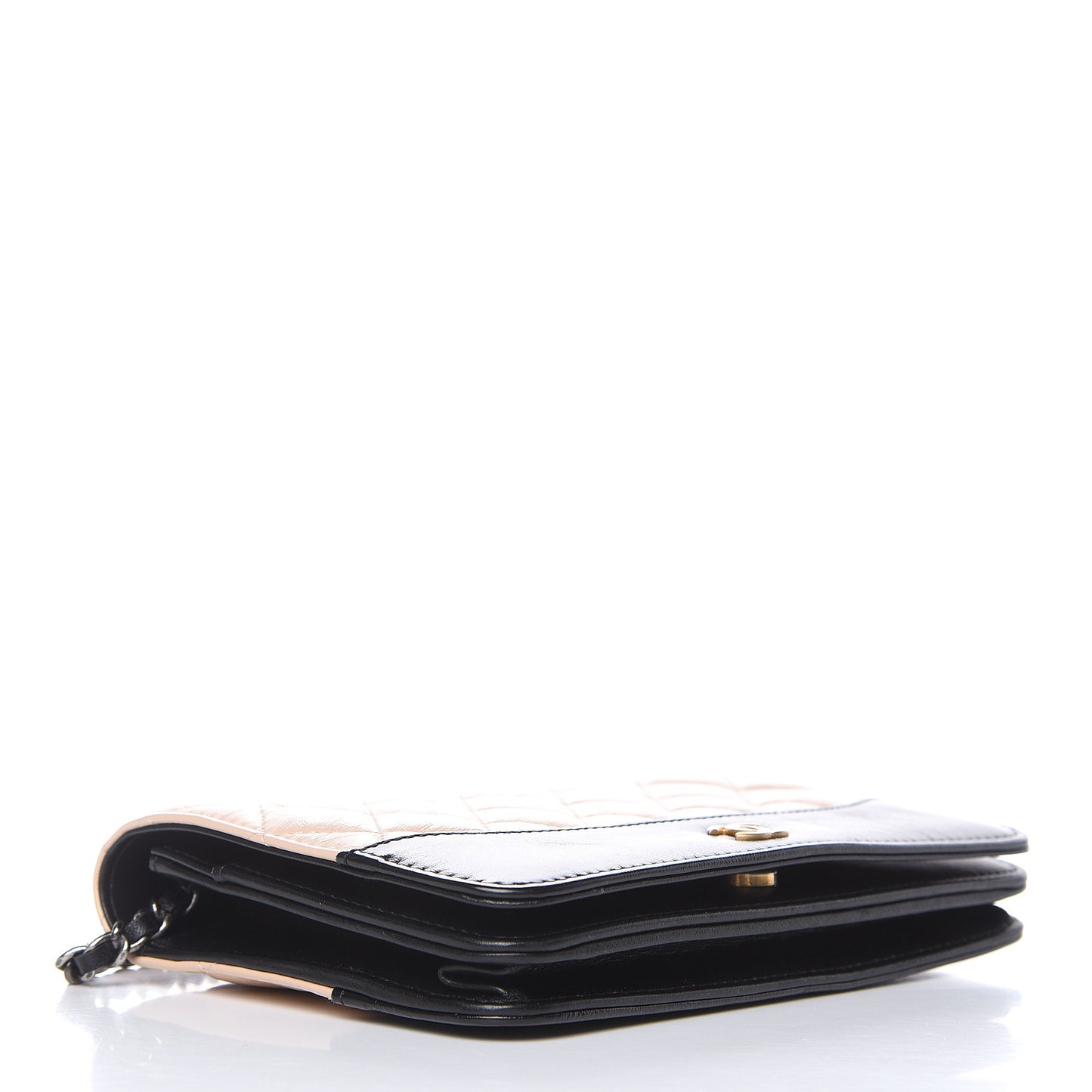 Aged Calfskin Quilted Gabrielle Wallet On Chain WOC Beige Black