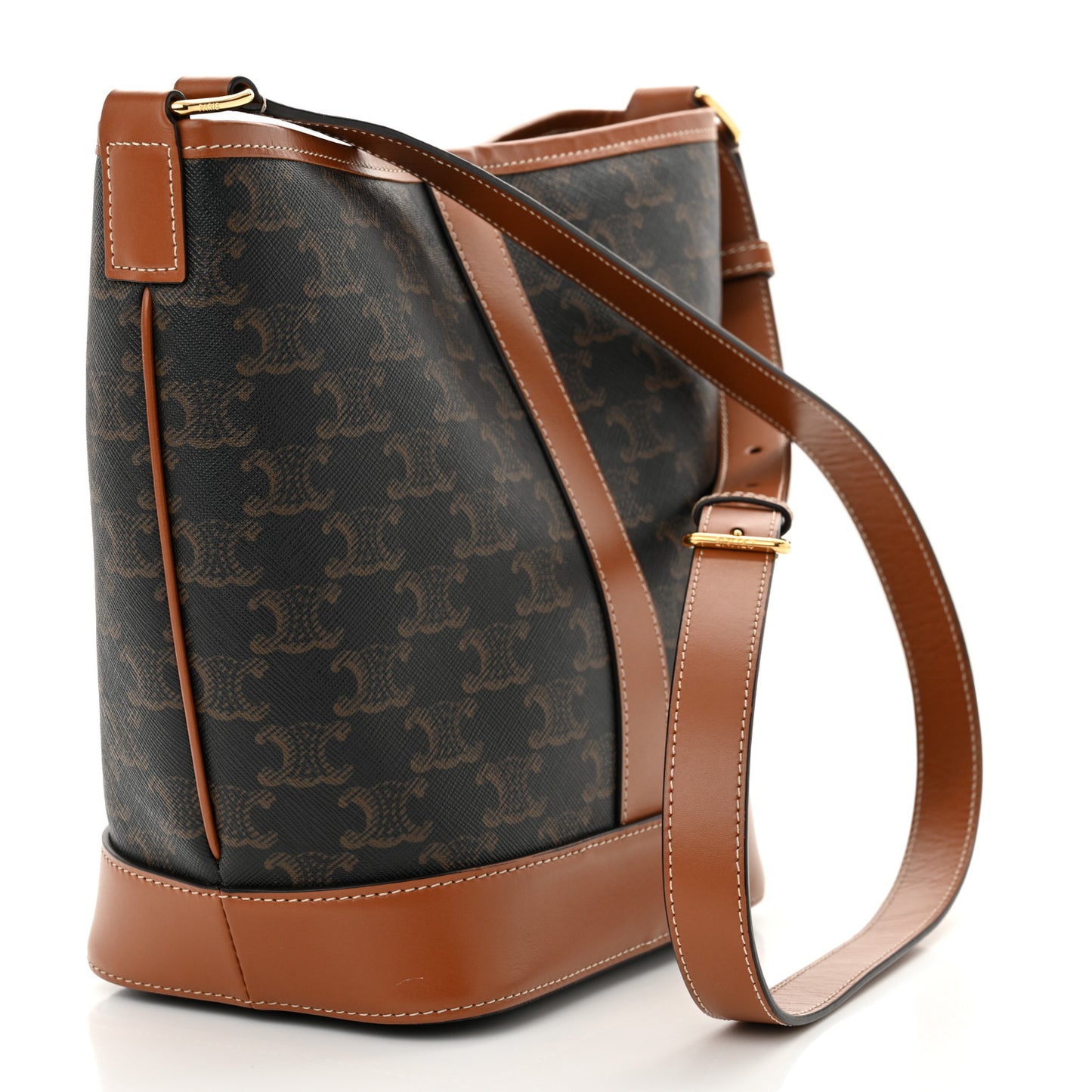 Triomphe Canvas Calfskin Small Bucket Bag Tan