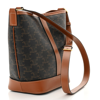 Celine Triomphe Canvas Calfskin Small Bucket Bag Tan 2 of 11