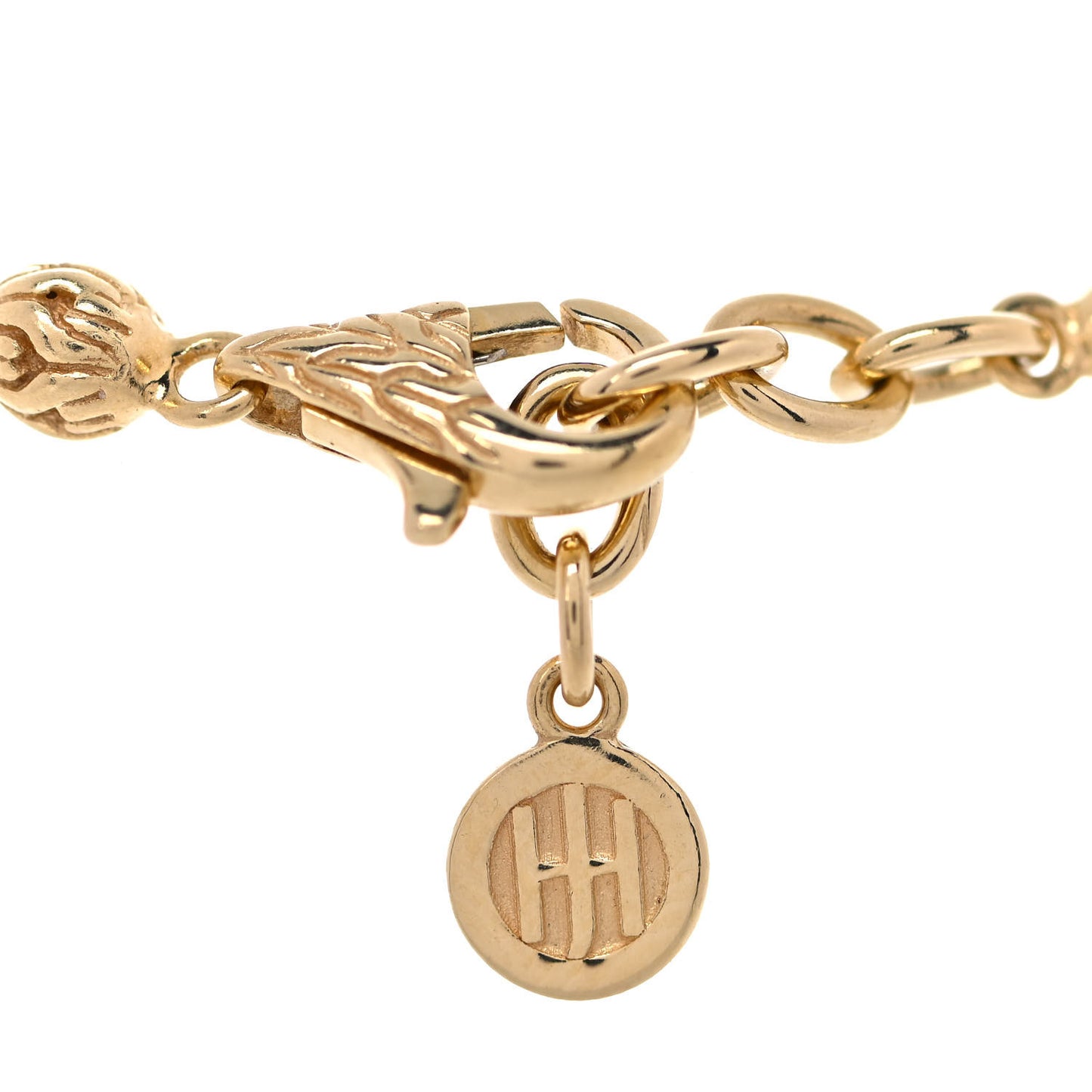 18K Yellow Gold Classic Chain Hammered Bead Bracelet