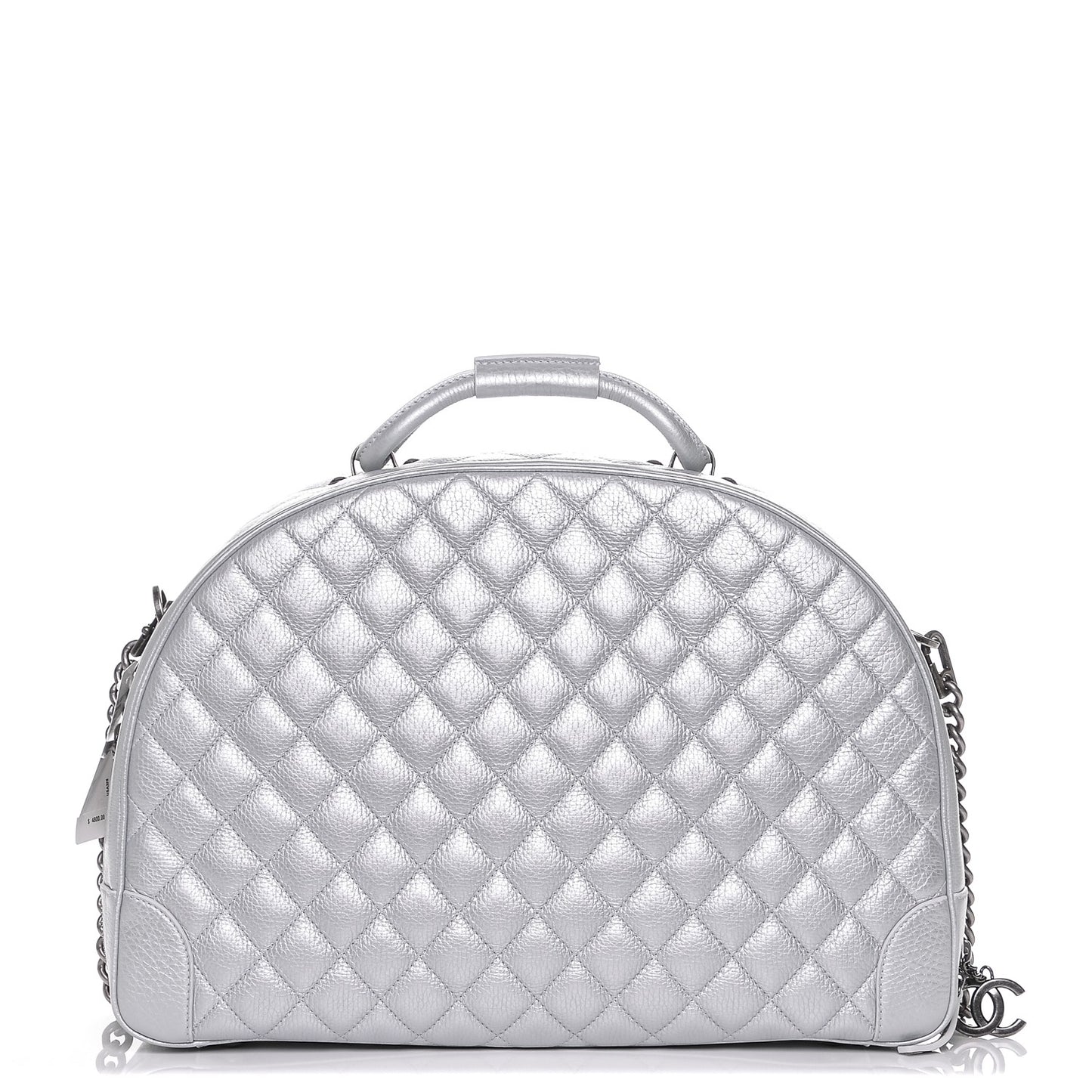 Metallic Calfskin Quilted Large Airlines Round Trip Bowling Bag Silver