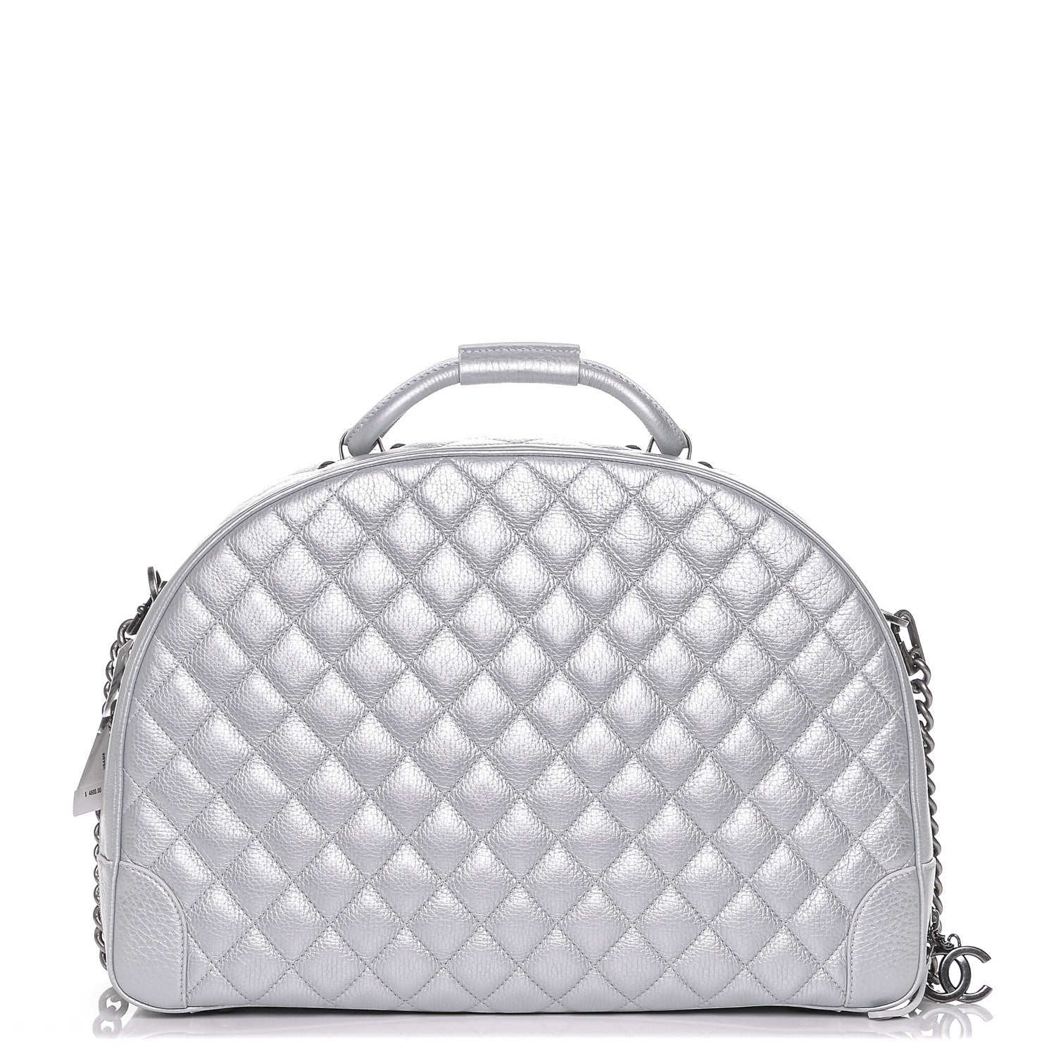 Chanel Metallic Calfskin Quilted Large Airlines Round Trip Bowling Bag Silver 1 of 7