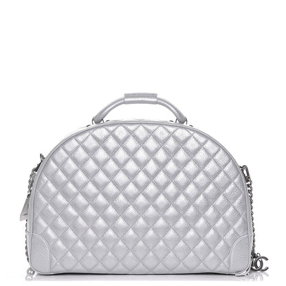 Chanel Metallic Calfskin Quilted Large Airlines Round Trip Bowling Bag Silver 1 of 7