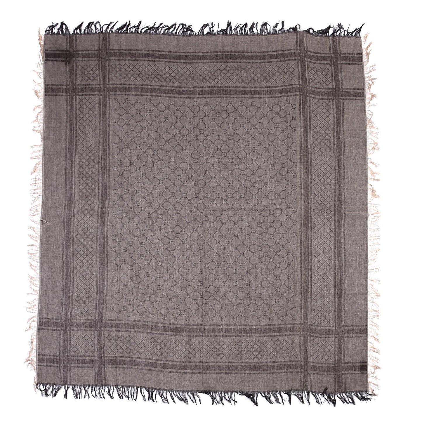 Wool Silk GG Monogram Diamante Plaid Surviee Shawl Beige Dark Brown
