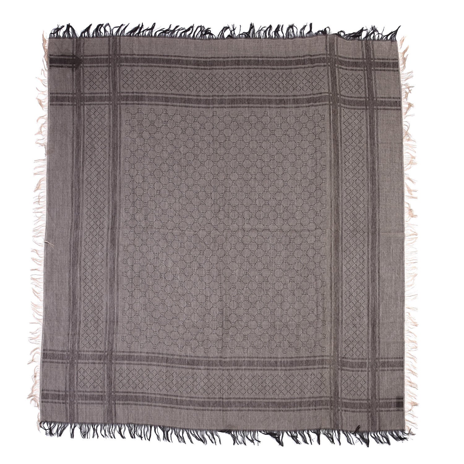 Gucci Wool Silk GG Monogram Diamante Plaid Surviee Shawl Beige Dark Brown 1 of 4