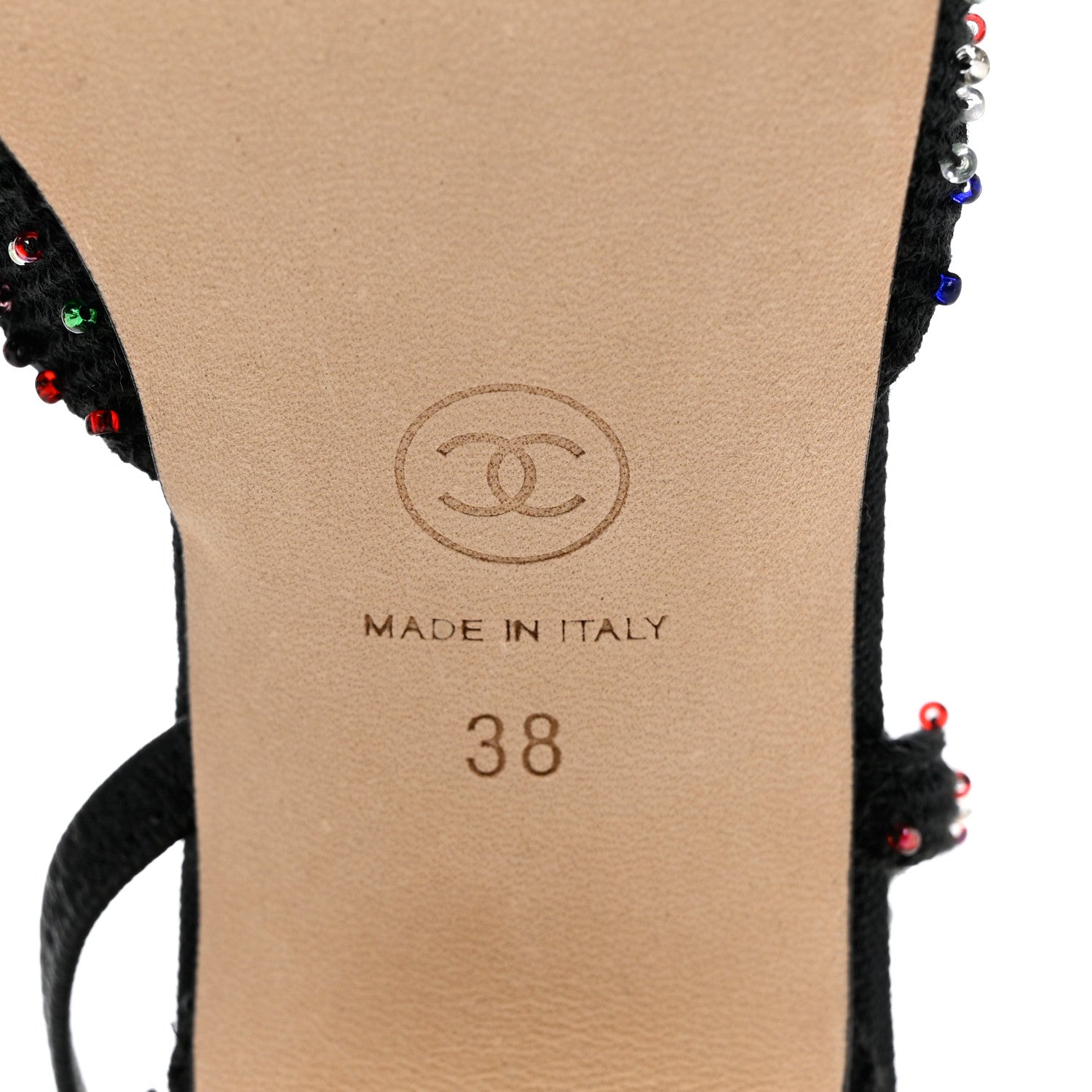 Chanel Tweed Beaded Cap Toe CC Slingback Pumps 38 Black 6 of 10