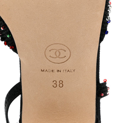 Chanel Tweed Beaded Cap Toe CC Slingback Pumps 38 Black 6 of 10