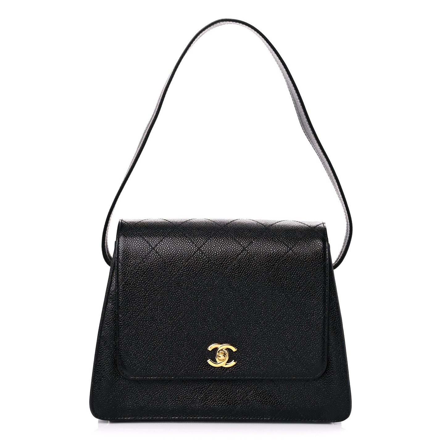 Caviar Stitched Shoulder Flap Bag Black