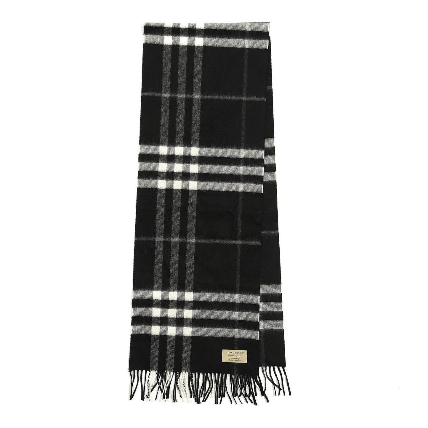 Cashmere Giant Check Fringe Scarf Black