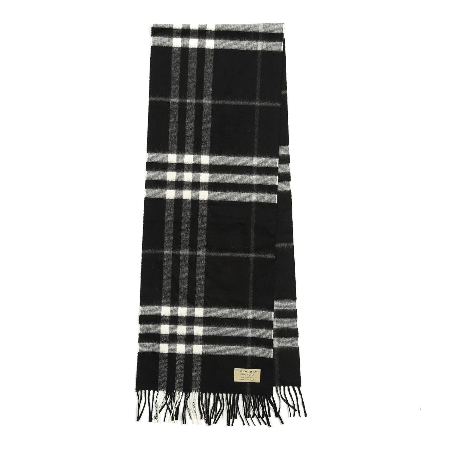 Burberry Cashmere Giant Check Fringe Scarf Black 2 of 4