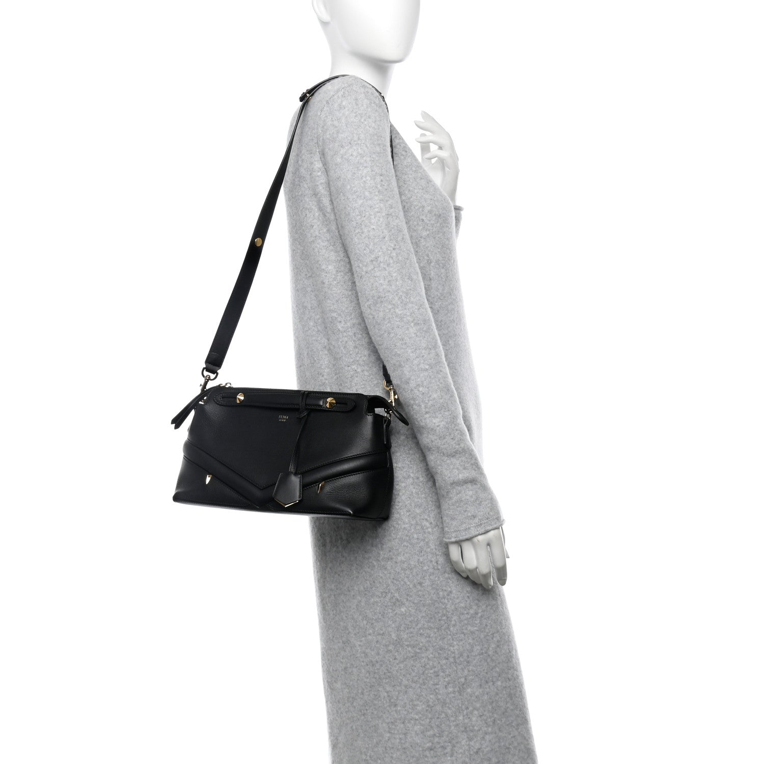 Fendi Vitello Dolce Monster Eyes Embossed Medium By The Way Boston Bag Black 2 of 14