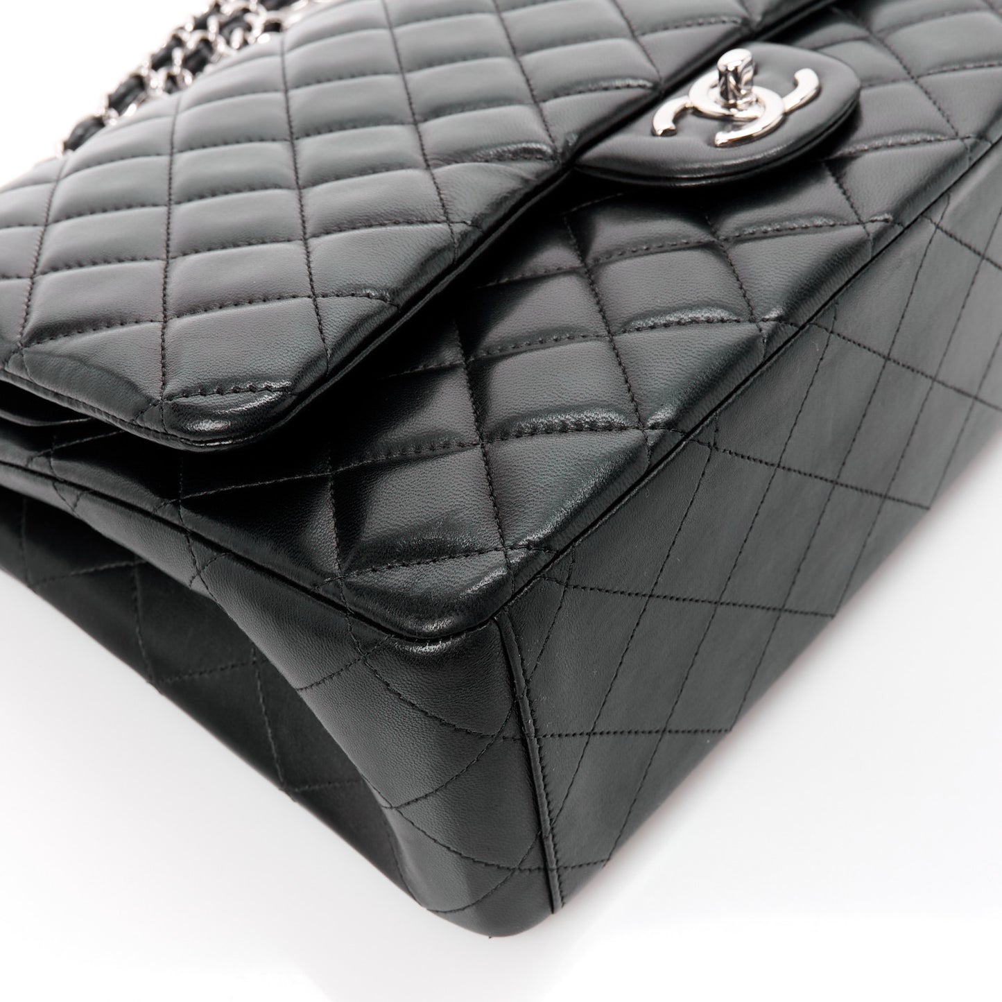 Lambskin Quilted Maxi Double Flap Black