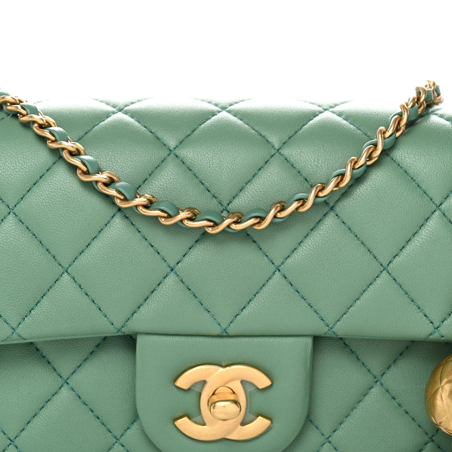 Lambskin Quilted Mini Rectangular Pearl Crush Flap Dark Green
