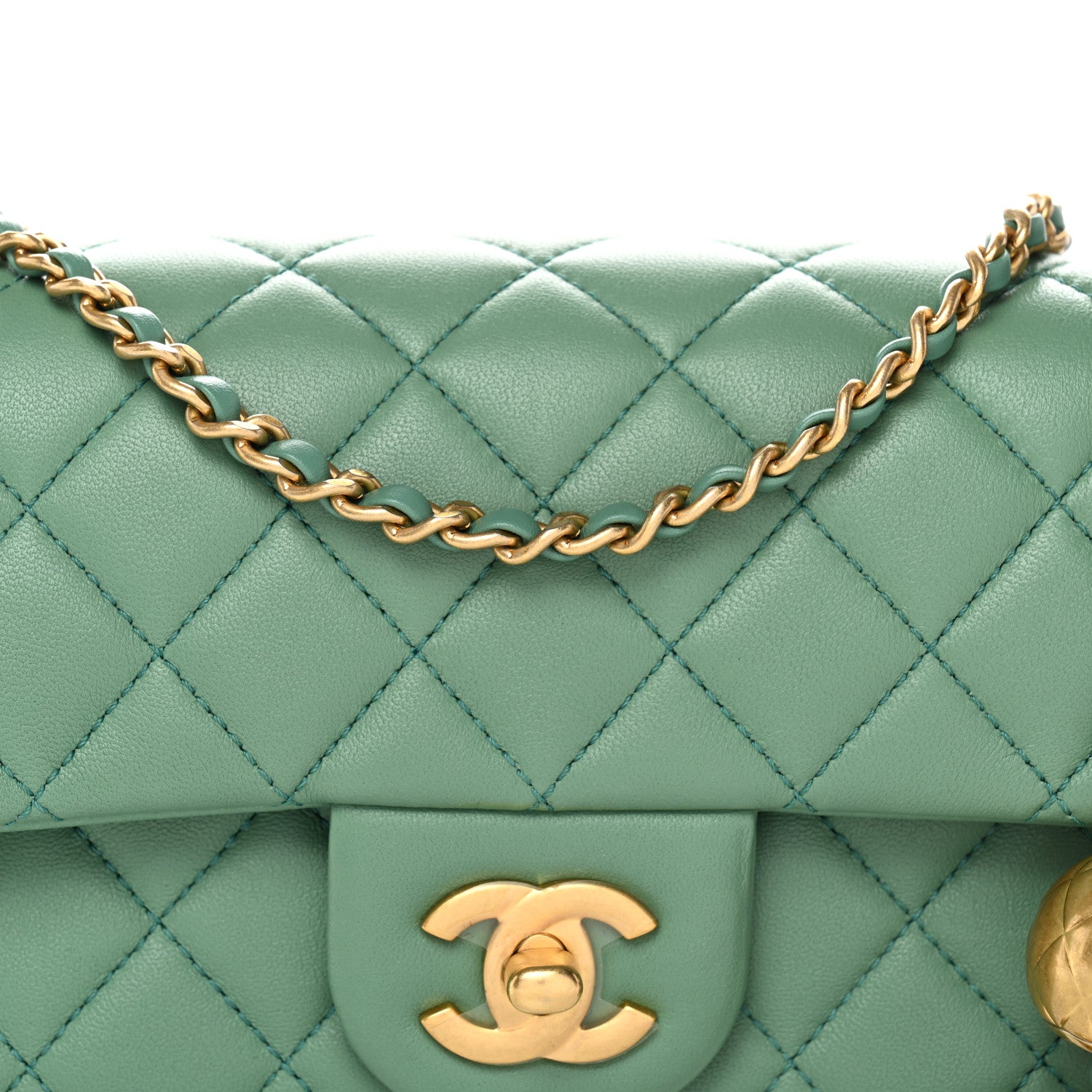 Chanel Lambskin Quilted Mini Rectangular Pearl Crush Flap Dark Green 8 of 11