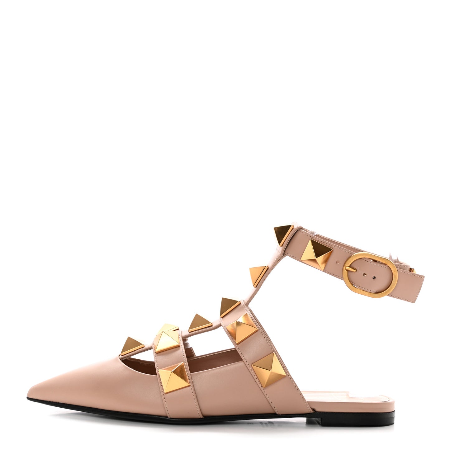 Calfskin Roman Stud Ankle Strap Flat Mules 36 Rose Cannelle