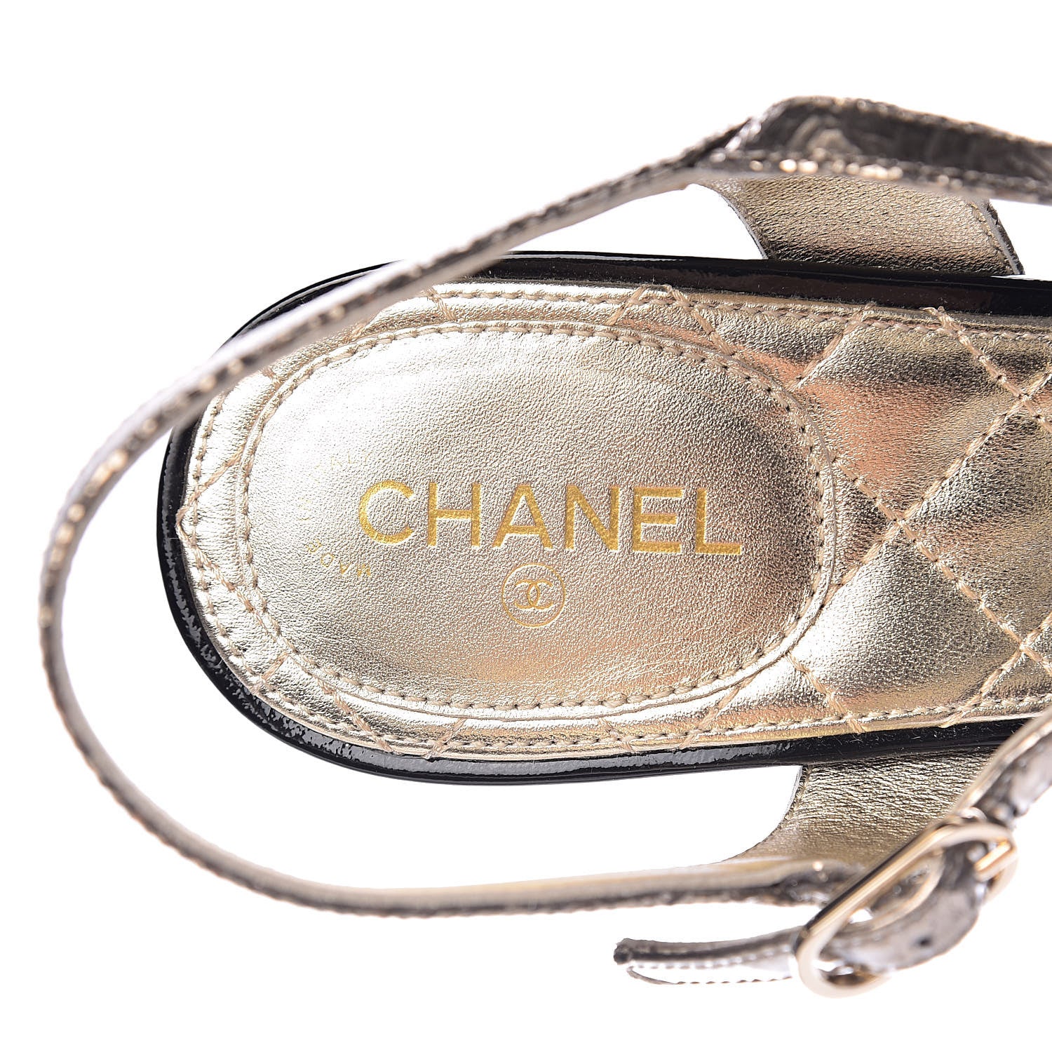 Chanel Metallic Crackled Calfskin Pearl CC Wedge Sandals 41 Gold Black 6 of 12