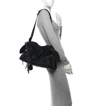 Balenciaga Semi Shiny Calfskin Crocodile Embossed Neo Cagole Black Hardware City Handbag Black 2 of 10