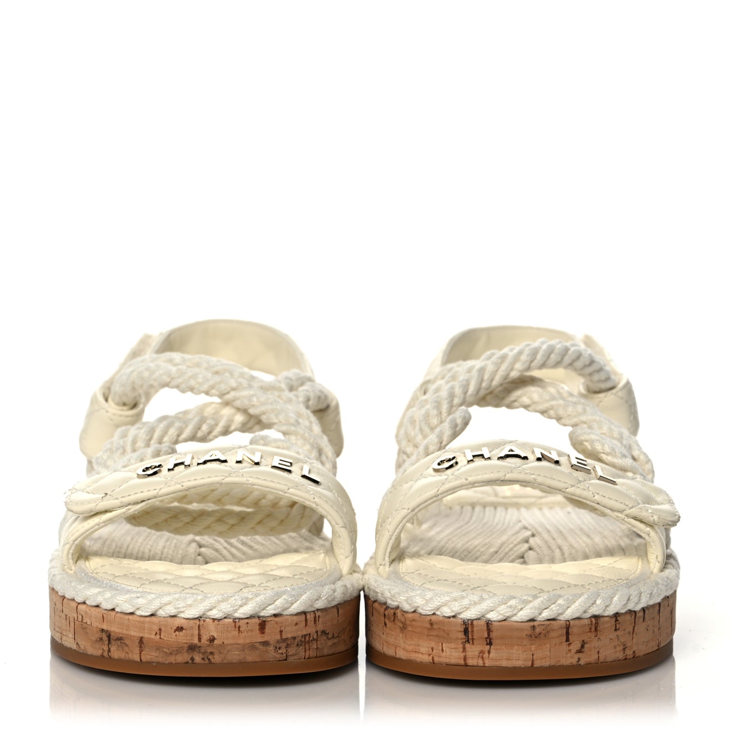 Cord Lambskin Quilted Logo Sandals 37 Ivory