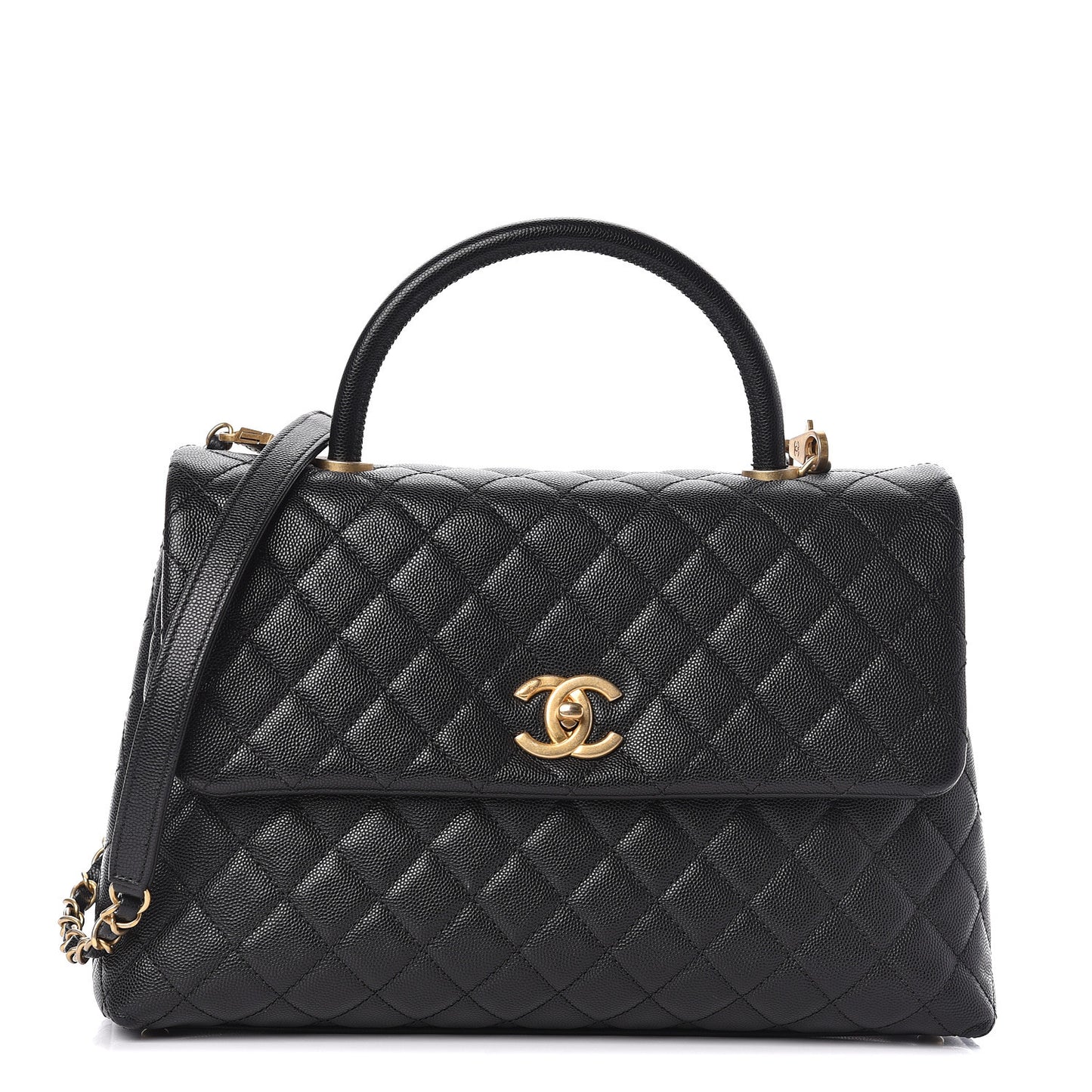 Caviar Quilted Medium Coco Handle Flap Black