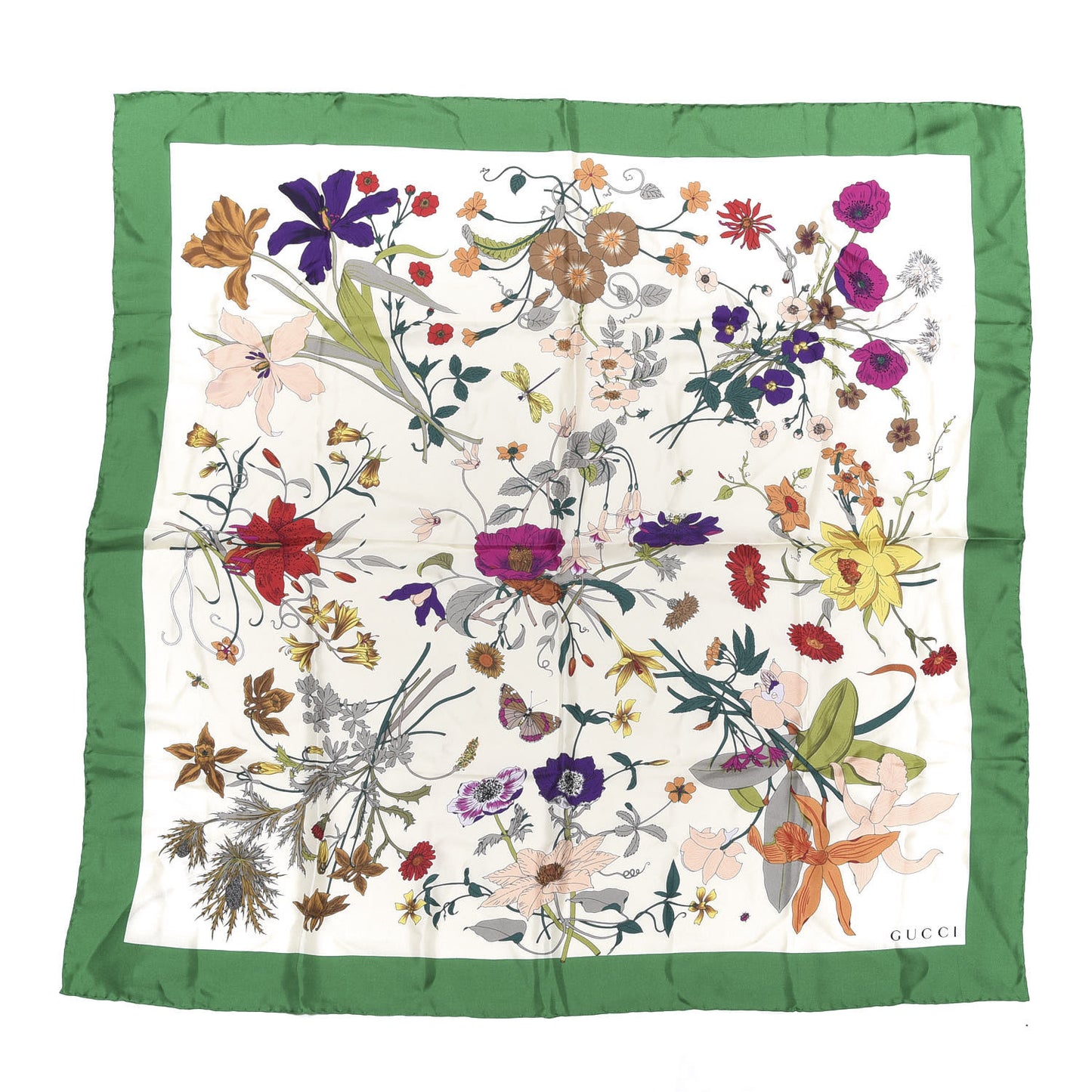 Silk Flora Gothic Square Scarf Ivory Dark Green