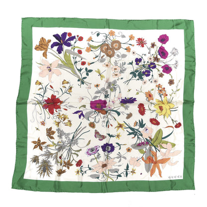 Gucci Silk Flora Gothic Square Scarf Ivory Dark Green 1 of 3