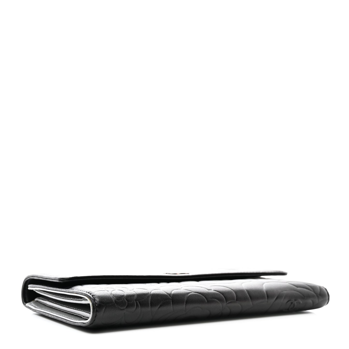 Lambskin Camellia Embossed Large Flap Wallet Black