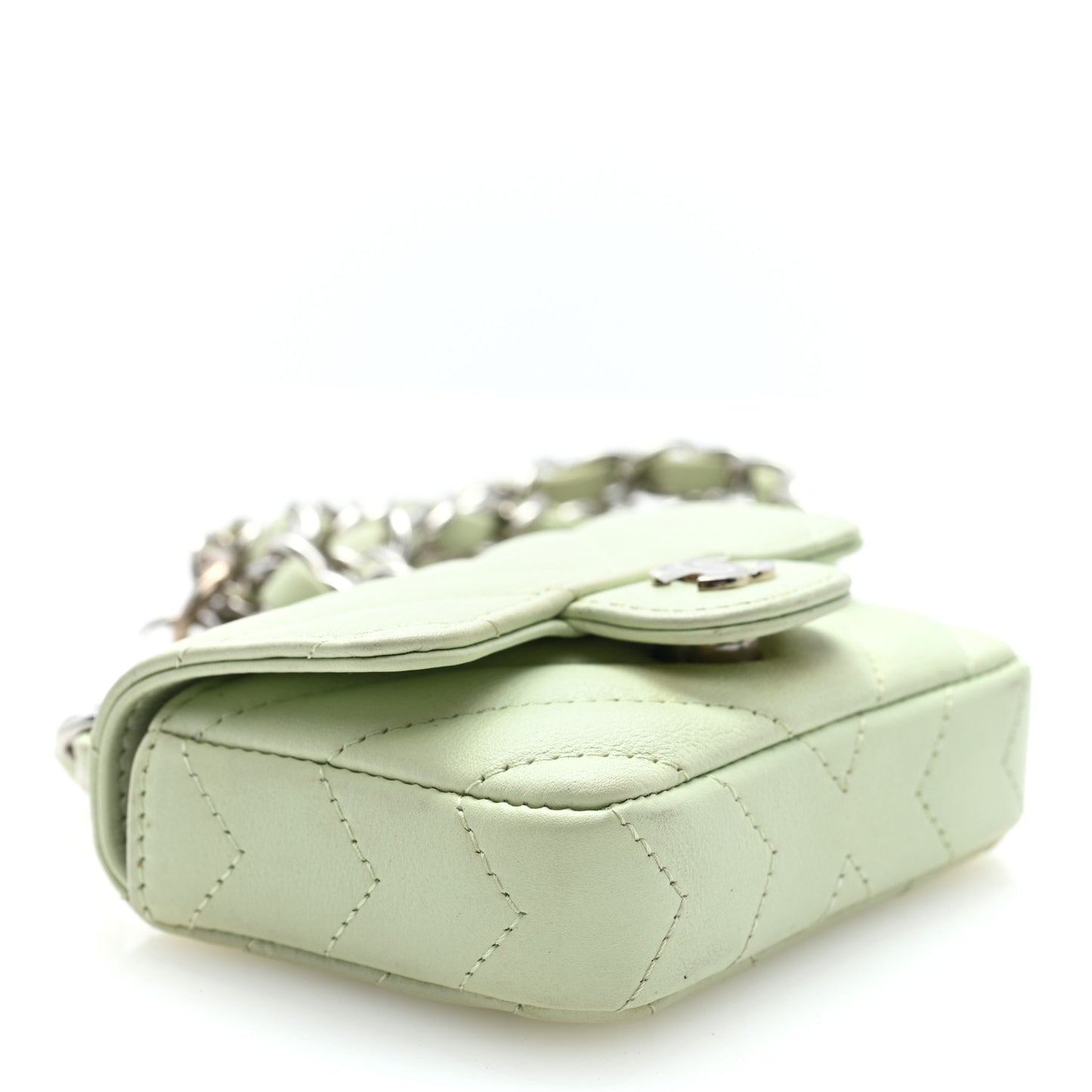 Sheepskin Chevron Quilted Mini Chain Belt Bag Light Green