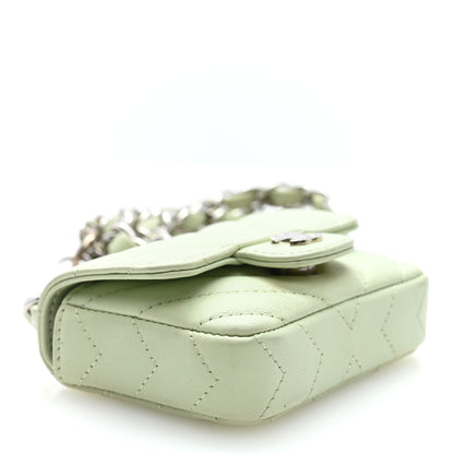 Chanel Sheepskin Chevron Quilted Mini Chain Belt Bag Light Green 4 of 10