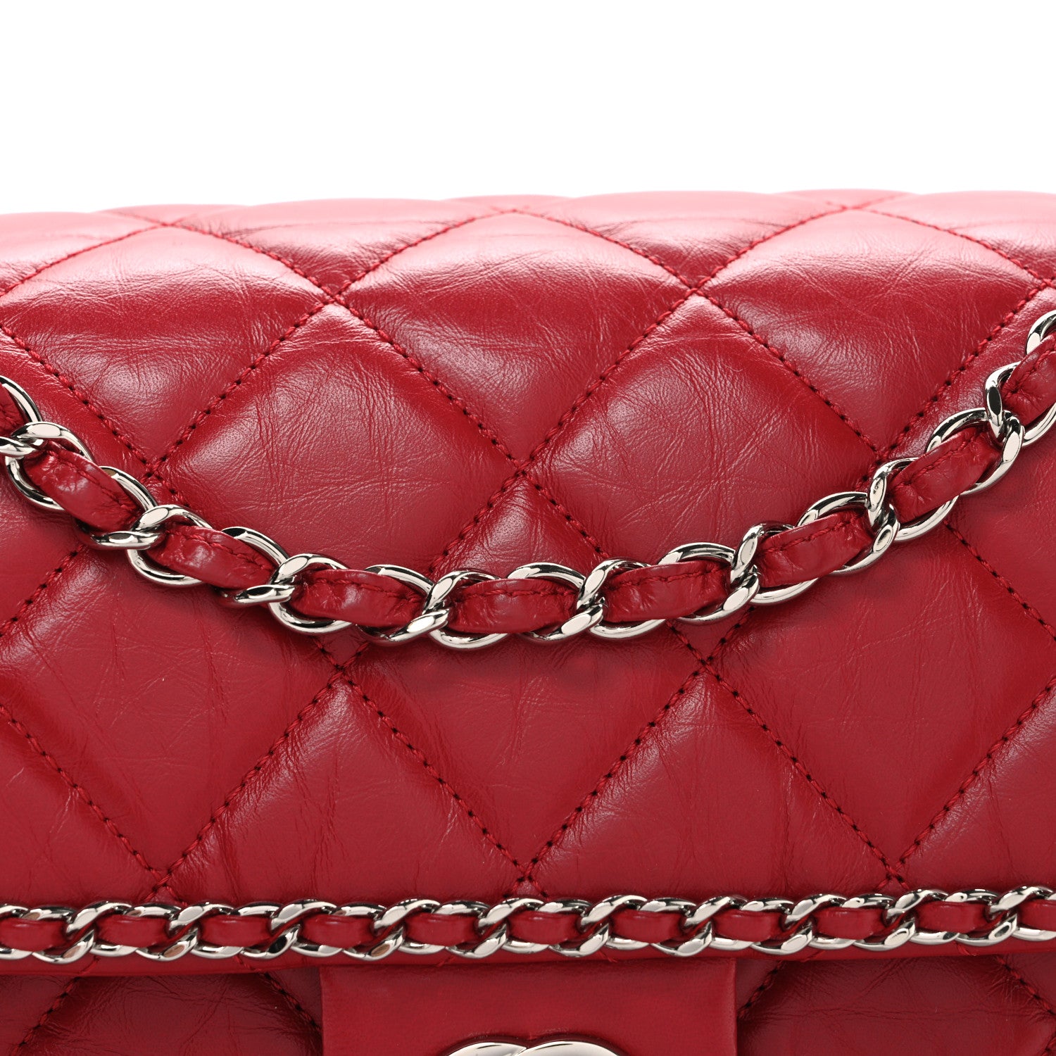 Chanel Crumpled Calfskin Medium Chain All Over Flap Red 8 of 10