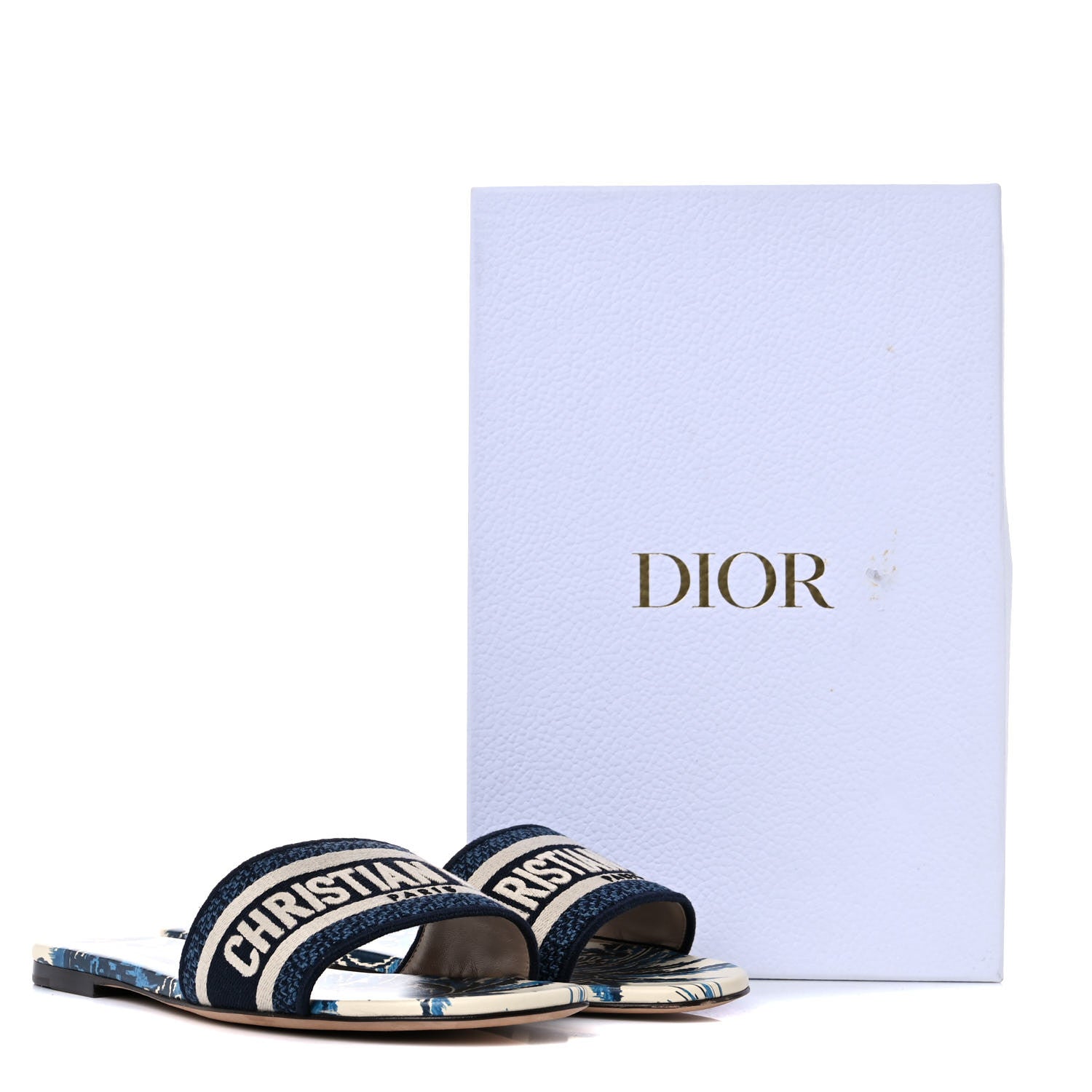 Christian Dior Canvas Palms Embroidered Dway Flat Slide Sandals 40.5 Indigo Blue 11 of 11