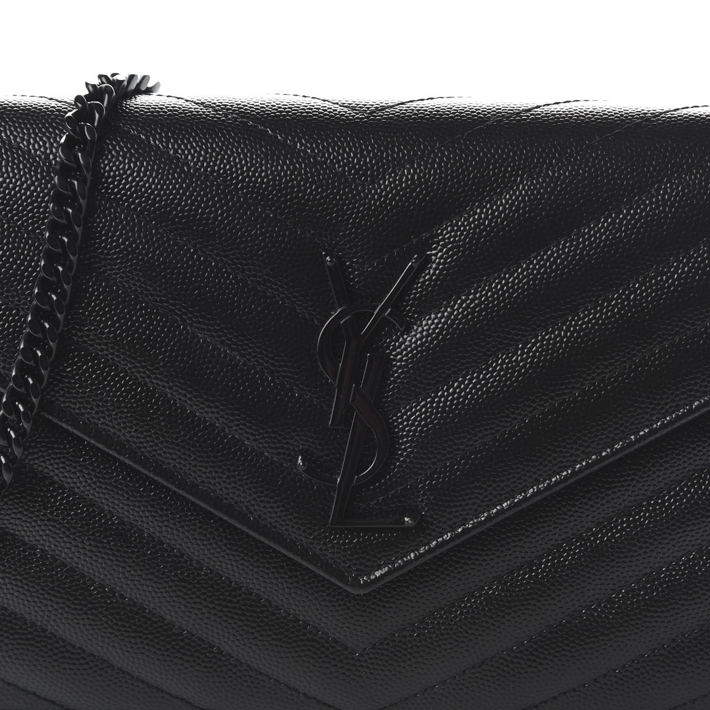 Grain De Poudre Matelasse Chevron Monogram Chain Wallet Black