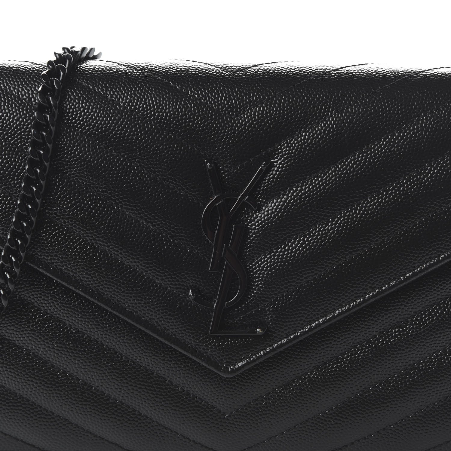 Saint Laurent Grain De Poudre Matelasse Chevron Monogram Chain Wallet Black 9 of 9
