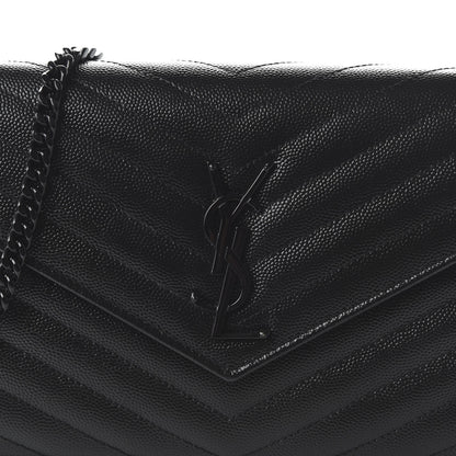 Saint Laurent Grain De Poudre Matelasse Chevron Monogram Chain Wallet Black 9 of 9