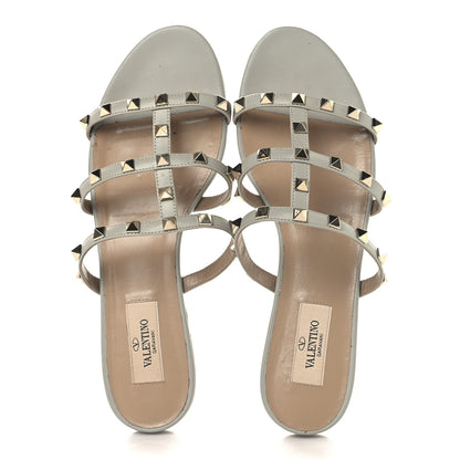 Valentino Garavani Nappa Rockstud Caged Flat Slide Sandals 38 Grey 2 of 12