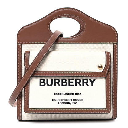 Burberry Canvas Smooth Calfskin Two Tone Mini Pocket Bag Natural Malt Brown 1 of 10