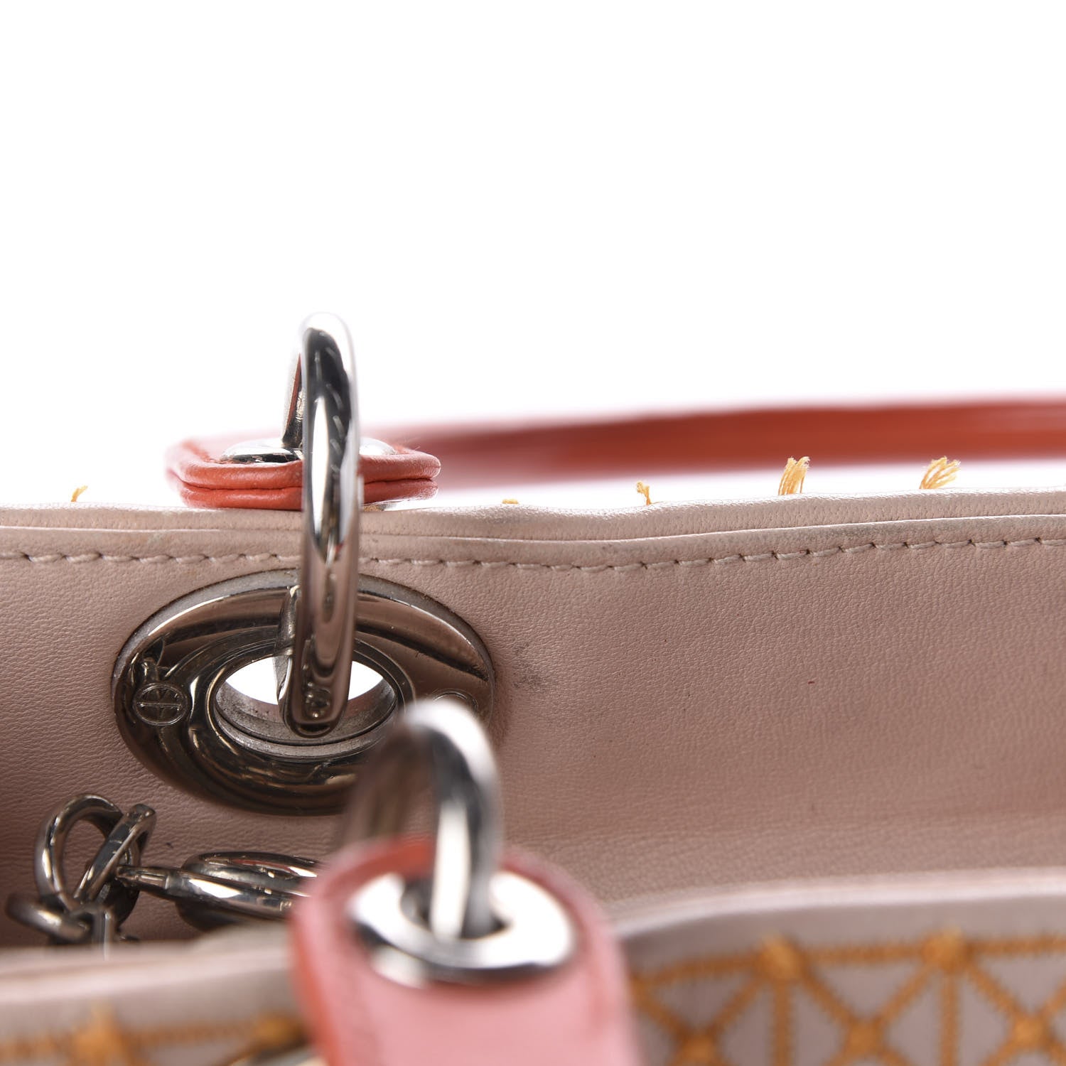 Christian Dior Lambskin Embroidered Medium Lady Dior Light Pink Orange 10 of 22