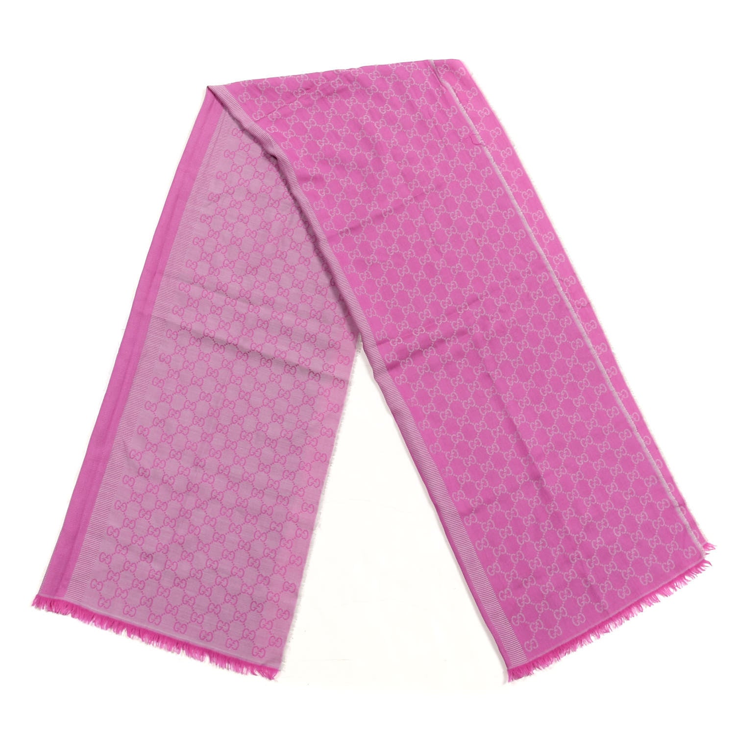 Gucci Wool Silk GG Monogram GGWeblong Fringe Scarf Shawl Zinc Pink 2 of 4