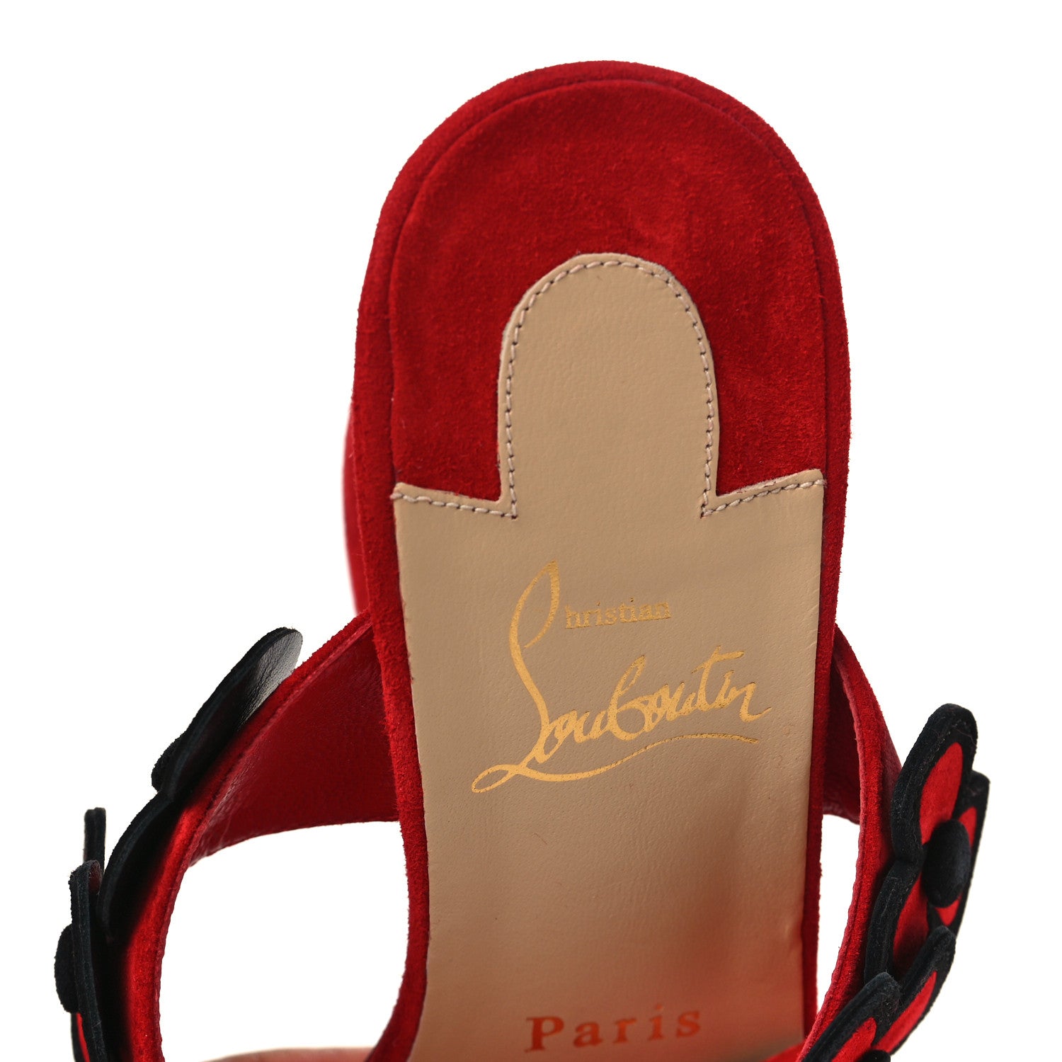 Christian Louboutin Veau Velours Tres Pansy 85 Slide Sandals 37.5 Red Black 8 of 8