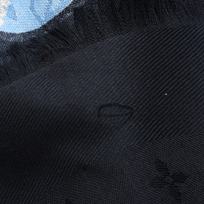 Louis Vuitton Silk Wool Monogram World Tour Shawl Black 5 of 11
