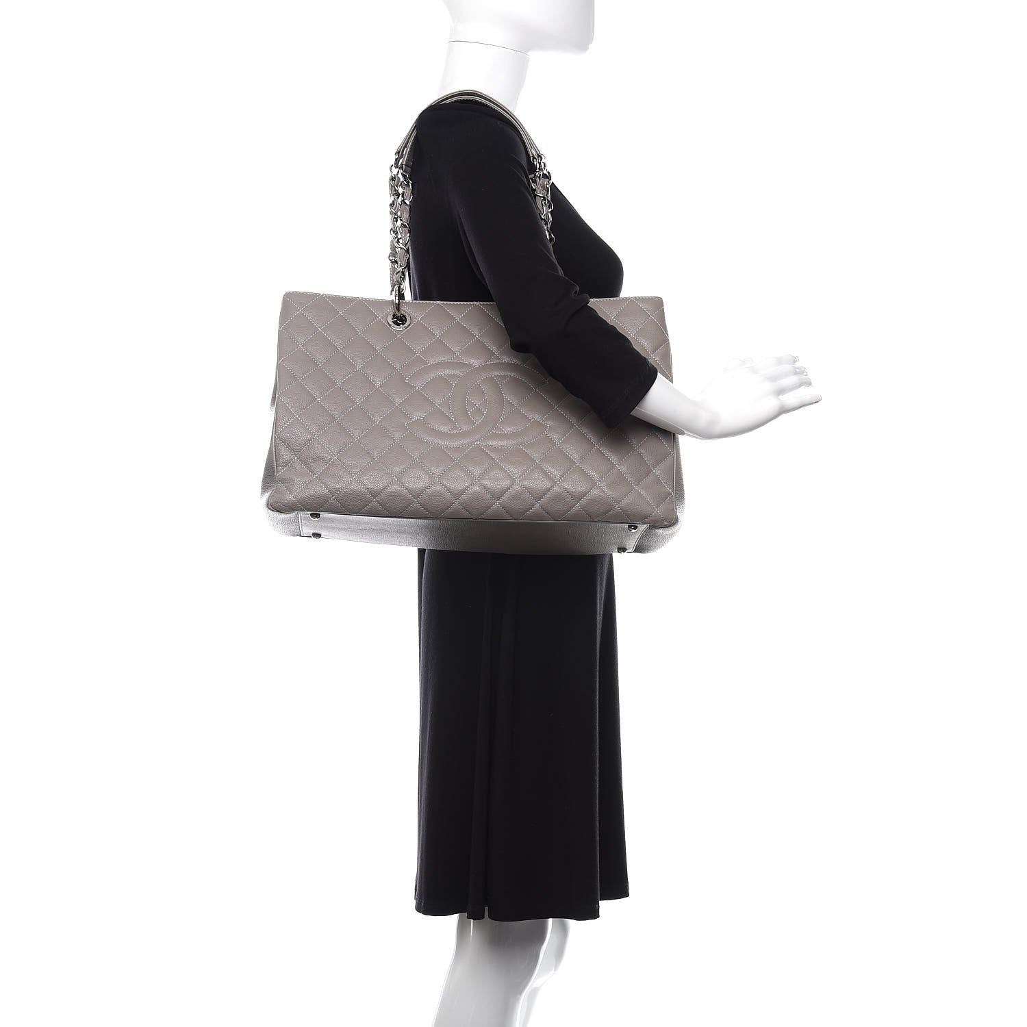 Chanel Caviar Quilted XL Grand Shopping Tote GST Light Grey 2 of 11