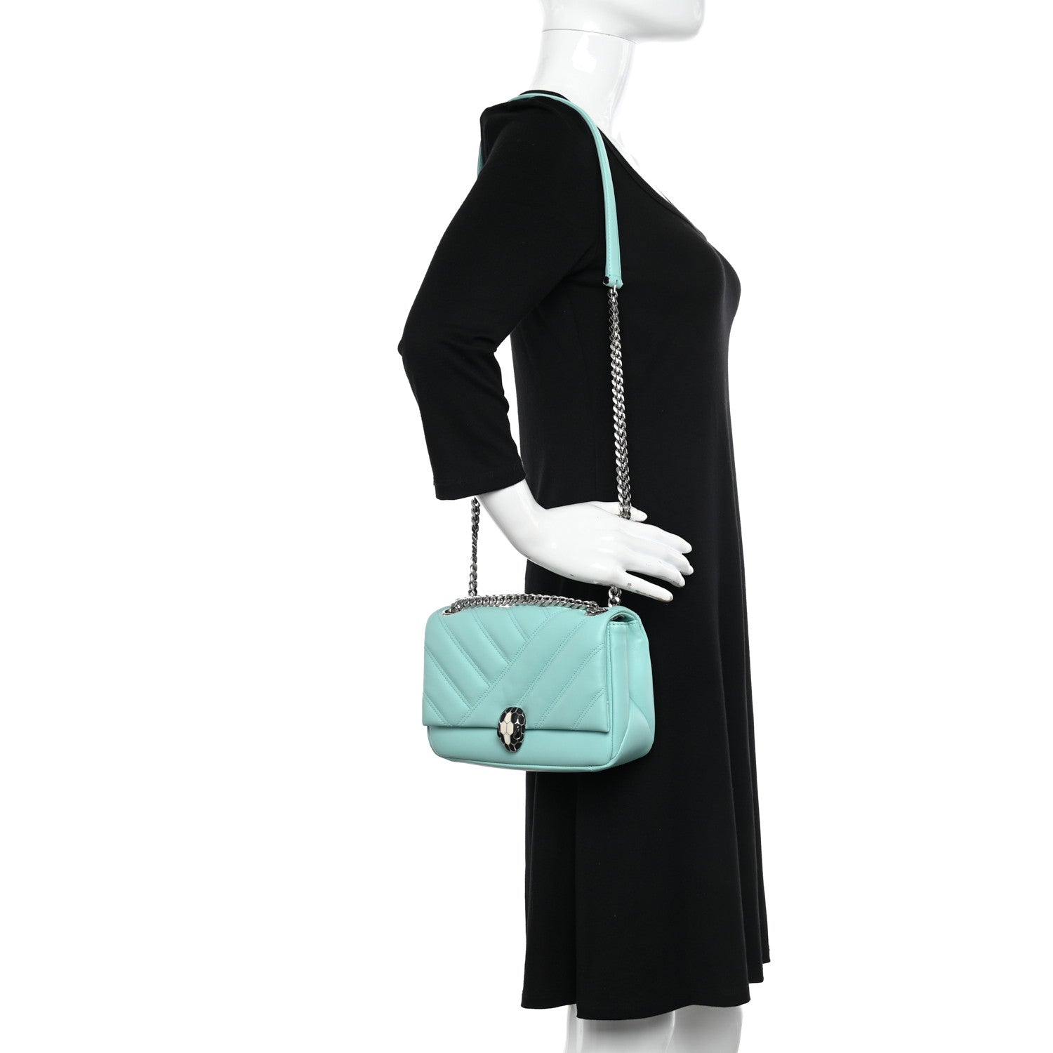 Bulgari Calfskin Matelasse Small Serpenti Cabochon Shoulder Bag Turquoise 2 of 9