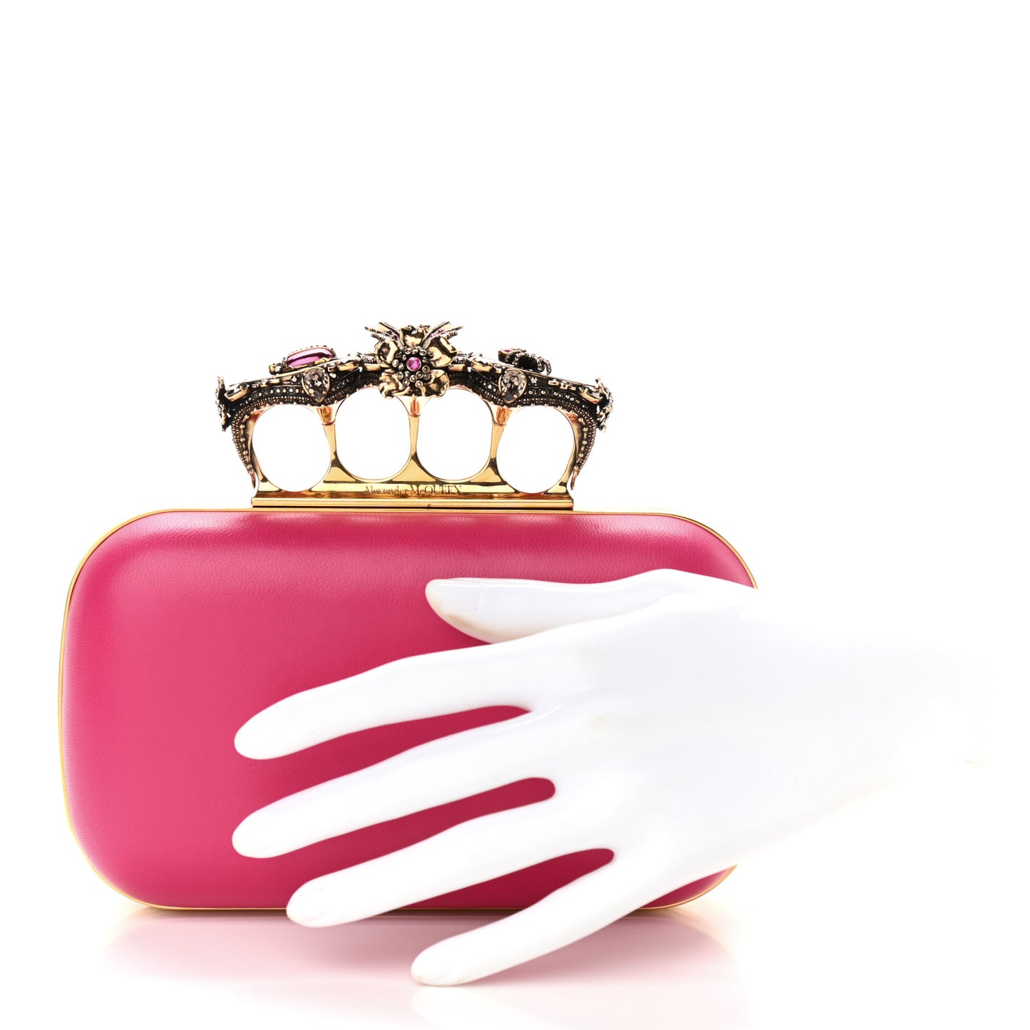 Nappa Butterfly Knuckle Duster Box Clutch Orchid Pink