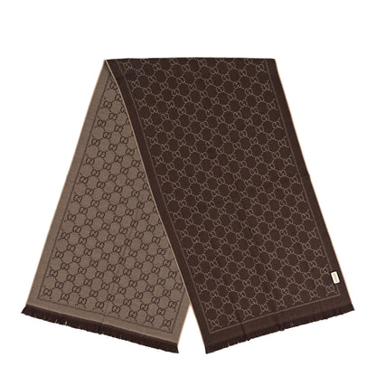 Gucci Wool Jacquard GG Monogram Sten Fringe Scarf Light Brown Dark Brown 2 of 4