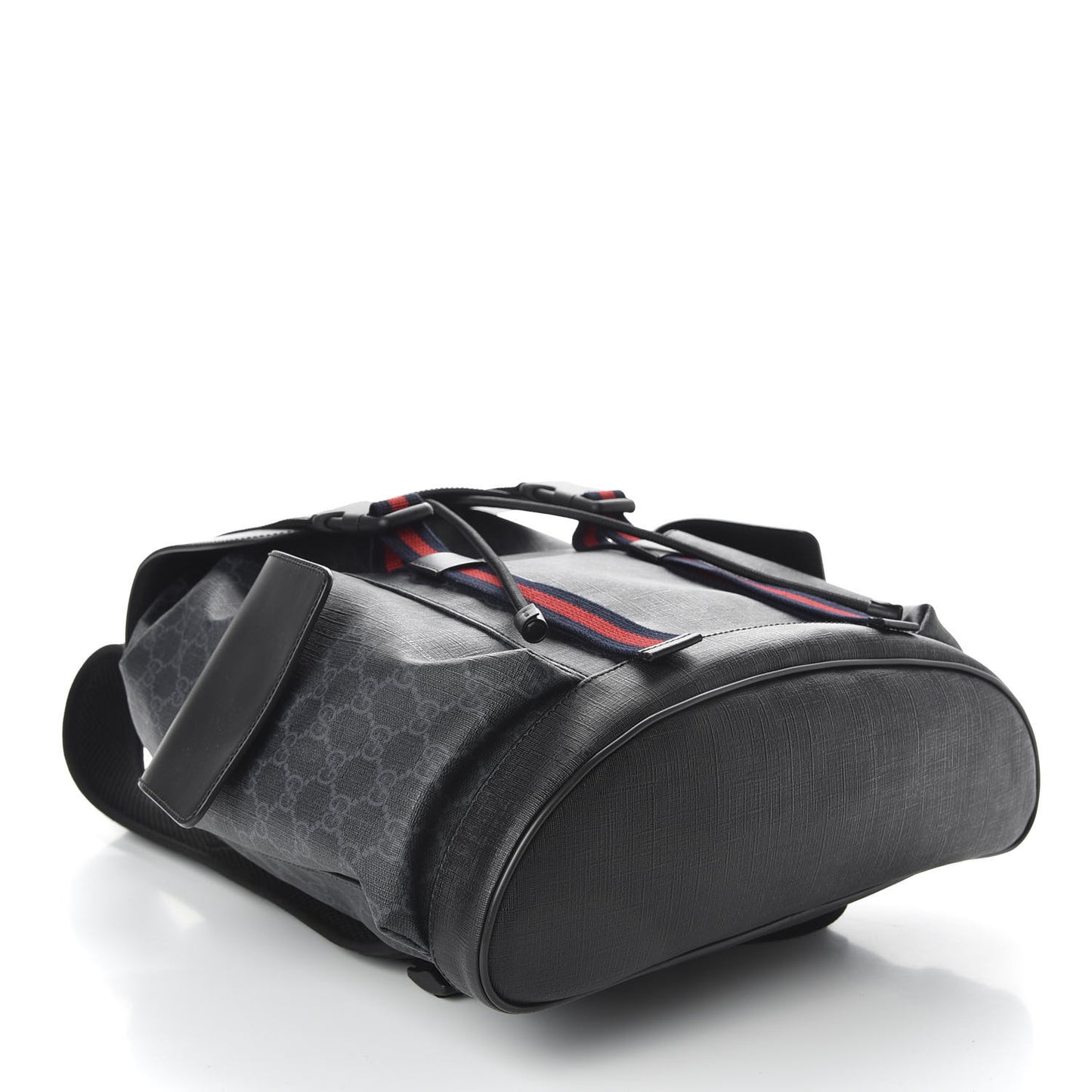 Soft GG Supreme Monogram Appia Calfskin Web Double Buckle Backpack Black